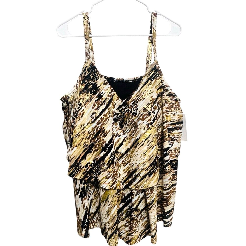 Swimsuits For All Plus Sz Tankini Top Sz 26 Gold Black Layered